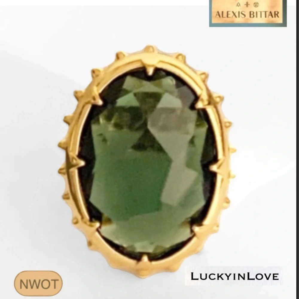 ALEXIS BITTAR• Georgian Gold & Oversized Green Tourmaline Color Ring